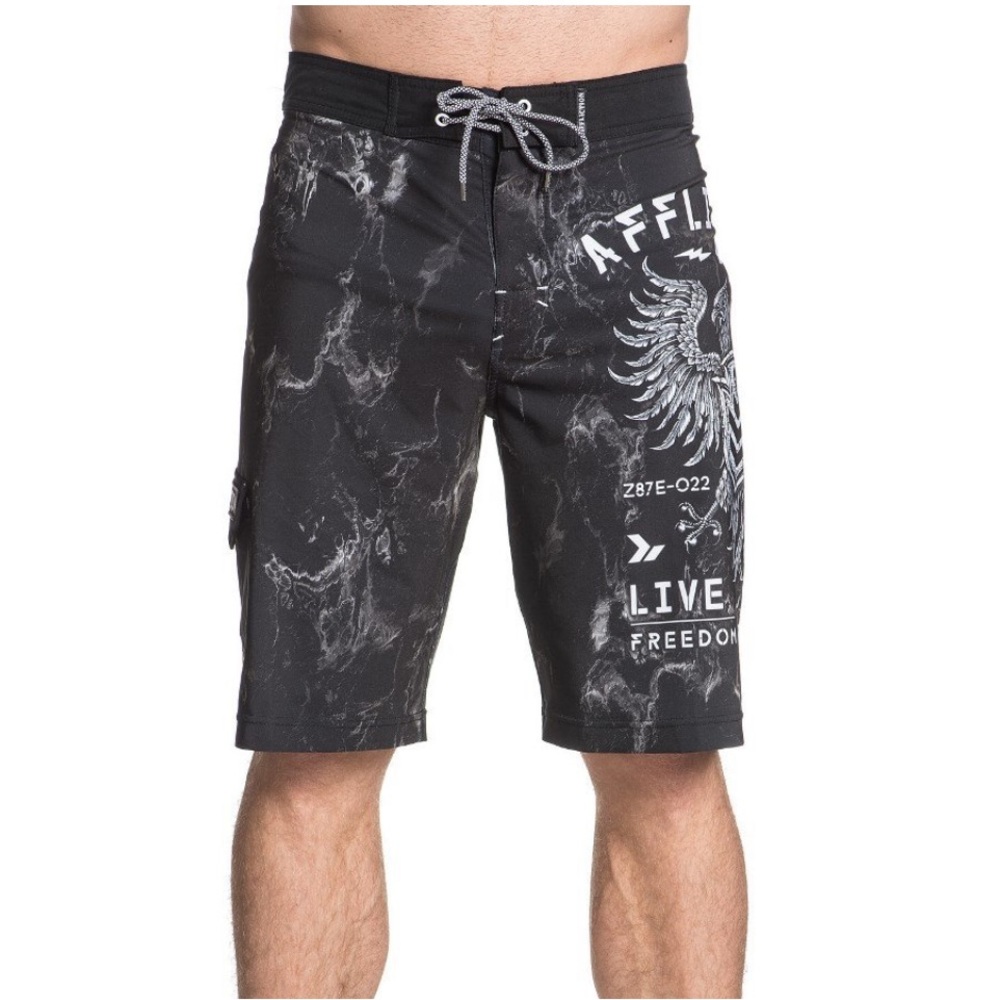 Affliction black and white board shorts size 34